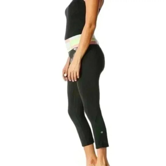Lululemon Run: Inspire Crop II Black / Quilt Vintage Neon Black Green Pink Women - Picture 3 of 15